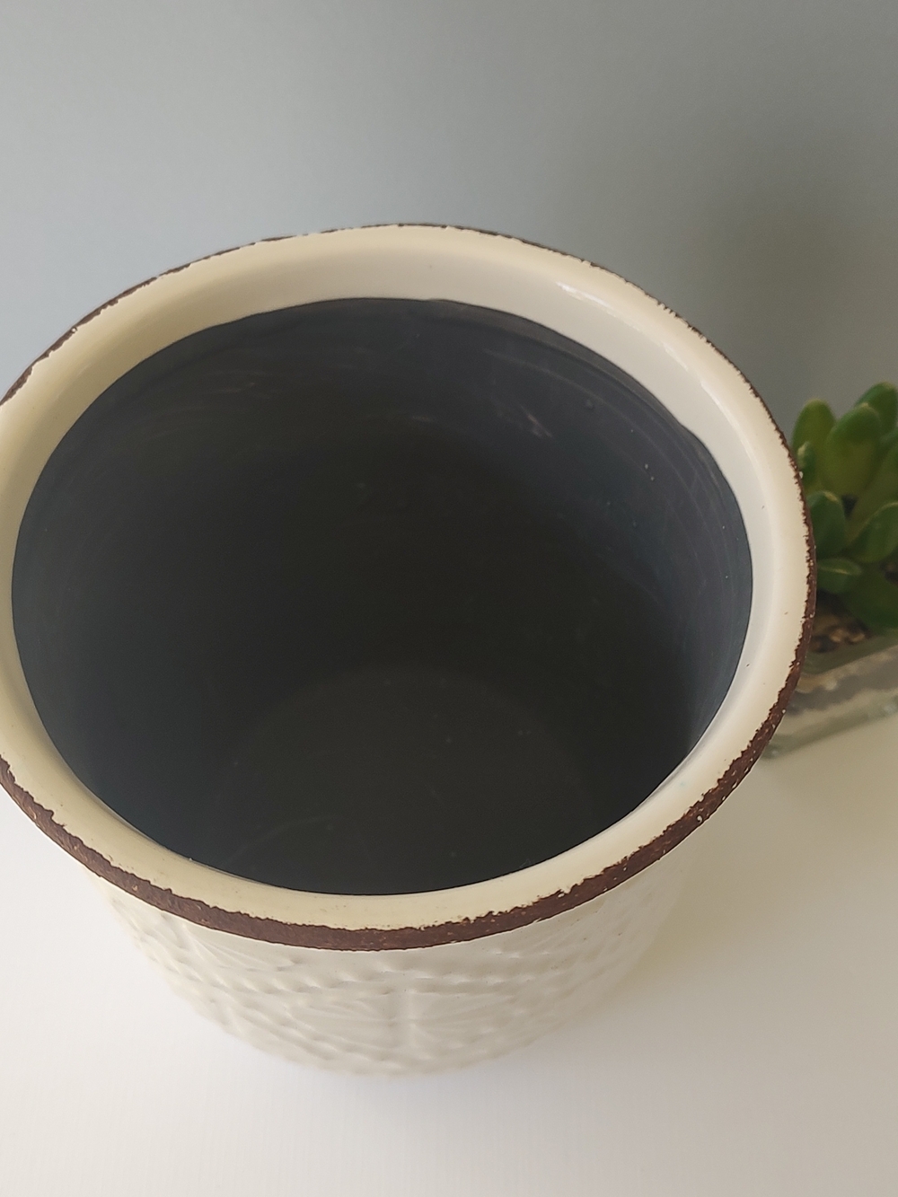 Ceramic Vase Cream Textured with Rustic Rim New - Picture 7 of 12
